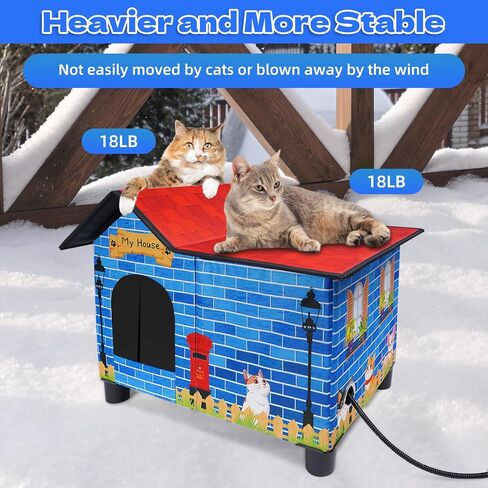Outdoor Heated Cat House for Winter, Elevated Weatherproof Cat House for Outdoor with Pet Heating Pad, Large Warm Feral Cat Home for Multiple Cats, 19.5 X 13.5 X 18 Inches in Saudi Arabia
