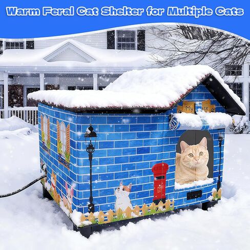 Outdoor Heated Cat House for Winter, Elevated Weatherproof Cat House for Outdoor with Pet Heating Pad, Large Warm Feral Cat Home for Multiple Cats, 19.5 X 13.5 X 18 Inches in Saudi Arabia