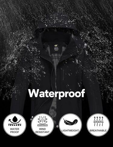 YuKaiChen Mens Rain Jacket Waterproof with Hooded Hiking Coat Lightweight Windbreaker in Kuwait