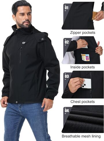 YuKaiChen Mens Rain Jacket Waterproof with Hooded Hiking Coat Lightweight Windbreaker in Kuwait