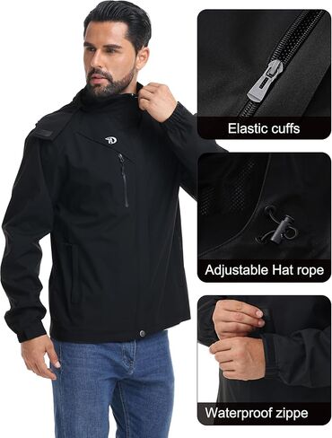 YuKaiChen Mens Rain Jacket Waterproof with Hooded Hiking Coat Lightweight Windbreaker in Kuwait