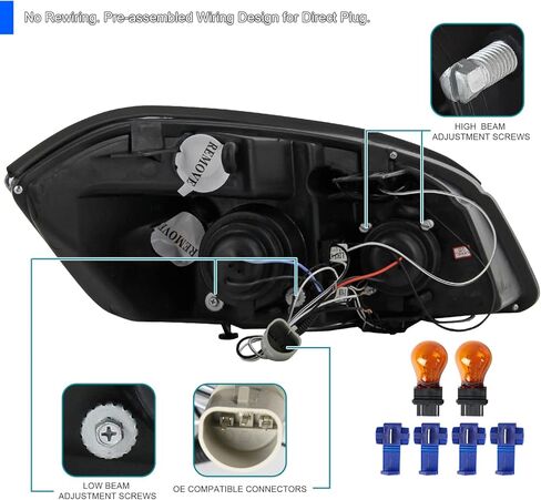 SPEC-D TUNING Jet Black LED المصابيح الأمامية متوافقة مع 2005-2010 Chevy Cobalt، 2007-2009 Pontiac G5، 2005-2006 Pontiac Pursuit، مجموعة المصابيح الأمامية اليسرى + اليمنى in Kuwait