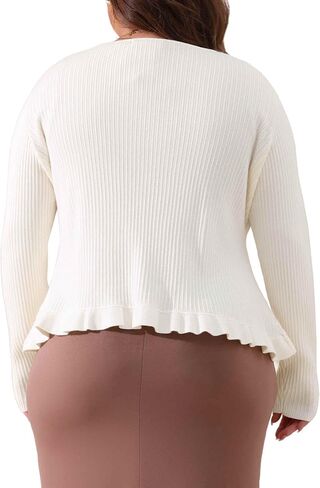 Agnes Orinda Plus Size Cardigans for Women Long Sleeve Knit Sweater Open Front Ruffled Button Cardigan Outerwear in Saudi Arabia