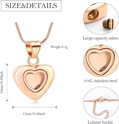 zeqingjw Cremation Heart Urn Ashes Necklace for Women Men Stainless Steel Memorial Ash Keepsake Pendant Cremation Jewelry in Kuwait