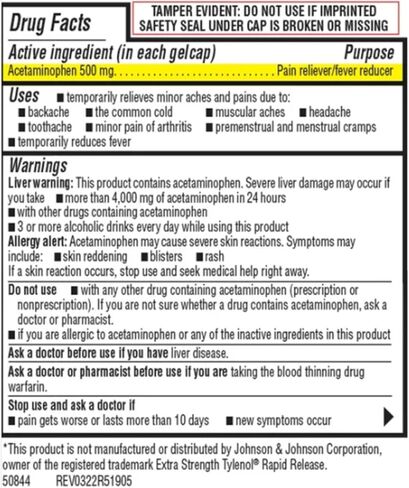 Acetaminophen 500mg, Extra Strength Rapid Release, 400 Gelcaps in Saudi Arabia