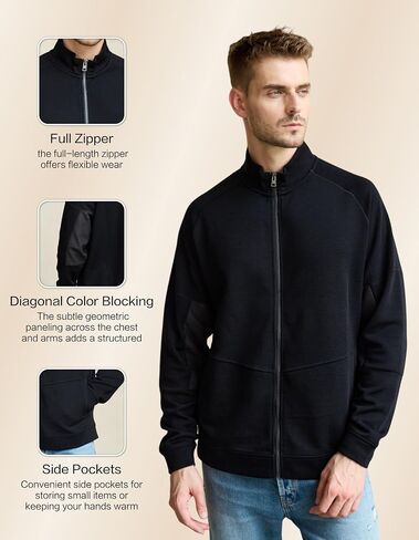 Full Zip Men’s Merino Wool Jackets & Coats for Running Track, Warm Jackets for Men, Mens Zip Up Sweatshirt No Hood in Kuwait