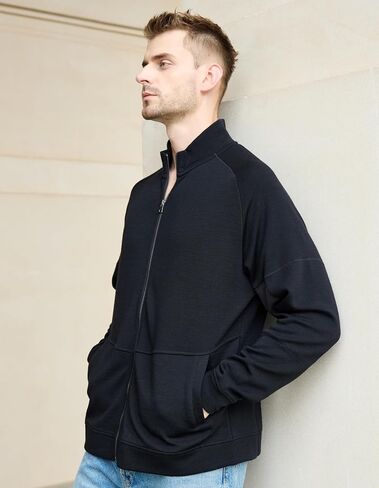 Full Zip Men’s Merino Wool Jackets & Coats for Running Track, Warm Jackets for Men, Mens Zip Up Sweatshirt No Hood in Kuwait