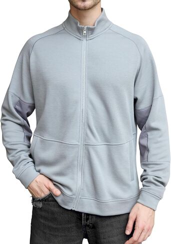 Full Zip Men’s Merino Wool Jackets & Coats for Running Track, Warm Jackets for Men, Mens Zip Up Sweatshirt No Hood in Kuwait