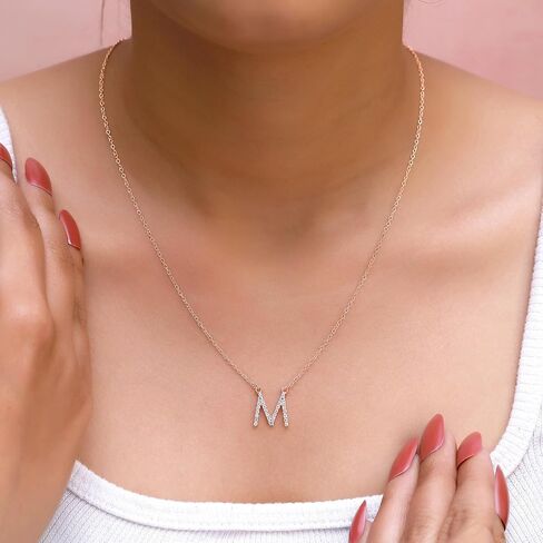 Lab Created Moissanite Initial Necklace for Women, 925 Sterling Silver Letter A-Z Necklace with 14K Gold Plating,Gifts for Women Mom Wife Clarity- VVS1, 0.11Cttw to 0.29Cttw in Saudi Arabia