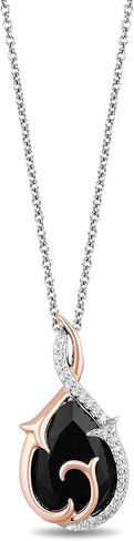 Jewelili Enchanted Disney Fine Jewelry Maleficent Drop Pendant Necklace for Women | 10K Rose Gold | Black Spinel & 1/10 CTTW Treated Black Round Diamonds | Cable Chain | Gifts for Her in Saudi Arabia