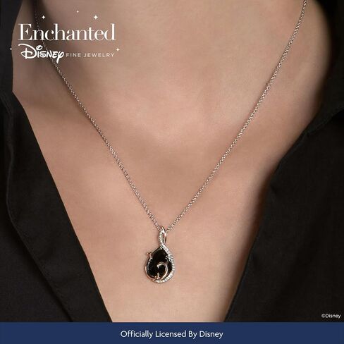 Jewelili Enchanted Disney Fine Jewelry Maleficent Drop Pendant Necklace for Women | 10K Rose Gold | Black Spinel & 1/10 CTTW Treated Black Round Diamonds | Cable Chain | Gifts for Her in Saudi Arabia