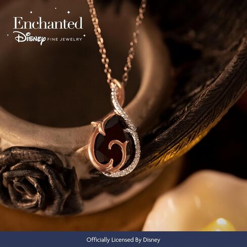 Jewelili Enchanted Disney Fine Jewelry Maleficent Drop Pendant Necklace for Women | 10K Rose Gold | Black Spinel & 1/10 CTTW Treated Black Round Diamonds | Cable Chain | Gifts for Her in Saudi Arabia
