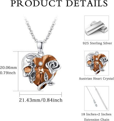 Skull Necklace Sterling Silver Gothic Heart Pendant Rose Birthstone Necklace Halloween Skull Jewelry Gift for Women Men in Kuwait