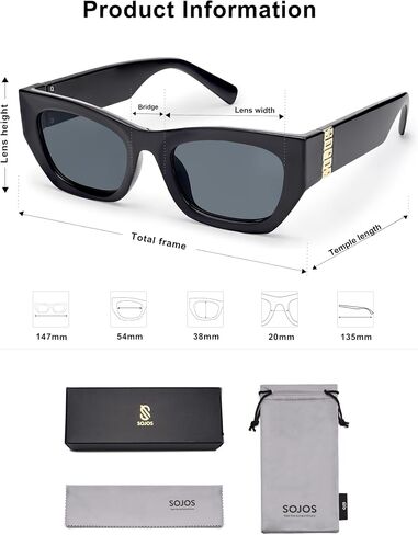 SOJOS Trendy Rectangle Cateye Sunglasses Womens Mens UV400 Fashion Chic Chunky Shades SJ2296 in Saudi Arabia
