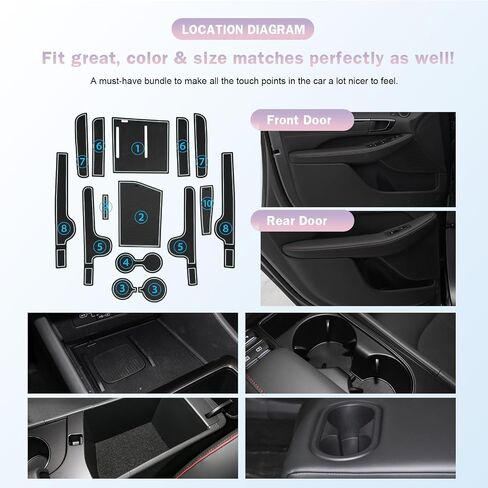 LUWU لملحقات Sonata 2025 2026 - لـ 2024 2025 2026 Hyundai Sonata Limited Door Slot Mats 2025 Sonata Hybrid Cup حامل إدراج كوستر بطانات وحدة التحكم المركزية زخرفة حمراء - 15 قطعة/مجموعة in Saudi Arabia