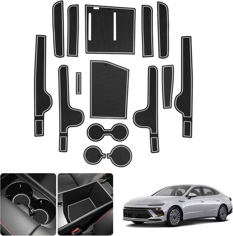 LUWU لملحقات Sonata 2025 2026 - لـ 2024 2025 2026 Hyundai Sonata Limited Door Slot Mats 2025 Sonata Hybrid Cup حامل إدراج كوستر بطانات وحدة التحكم المركزية زخرفة حمراء - 15 قطعة/مجموعة in Saudi Arabia