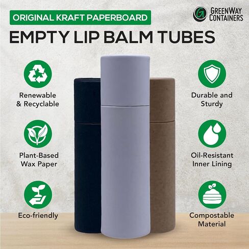 GreenWay 0.3oz / 8.5g Kraft Paperboard Lip Balm Tubes with Lids - 100 Pack Lip Gloss Tubes Refillable DIY Cosmetic Containers - Lip Balm Containers Chapstick Tubes Empty Holder Tubes - Black in Saudi Arabia