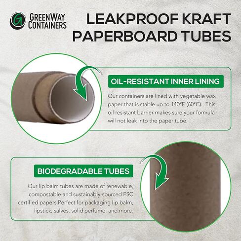 GreenWay 0.3oz / 8.5g Kraft Paperboard Lip Balm Tubes with Lids - 100 Pack Lip Gloss Tubes Refillable DIY Cosmetic Containers - Lip Balm Containers Chapstick Tubes Empty Holder Tubes - Black in Saudi Arabia