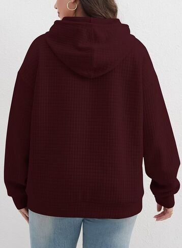 Womens Plus Size Fashion 2025 Fall Hoodies Sweatshirts Drawstring Long Sleeve Waffle Knit Pullover Sweatshirt in Saudi Arabia