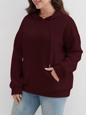 Womens Plus Size Fashion 2025 Fall Hoodies Sweatshirts Drawstring Long Sleeve Waffle Knit Pullover Sweatshirt in Saudi Arabia