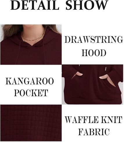 Womens Plus Size Fashion 2025 Fall Hoodies Sweatshirts Drawstring Long Sleeve Waffle Knit Pullover Sweatshirt in Saudi Arabia