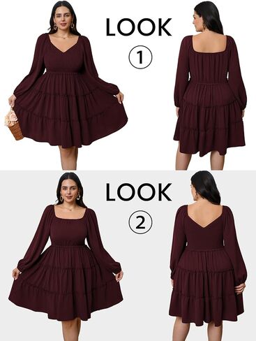 Women's Plus Size Dress Long Sleeve Sweetheart Neckline Smocked Ruffle A Line Tiered Babydoll Mini Short Dresses in Kuwait