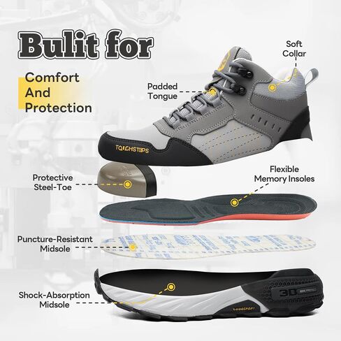 Steel Toe Work Shoes for Men Women, Puncture Resistant Safety Work Boots, 6" Lightweight Comfortable Industrial Construction Boot, Indestructible Utility Sneakers in Saudi Arabia