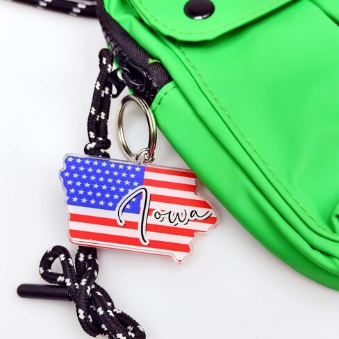 Iowa Souvenirs Keychain With Key Ring - American Flag Keychain, Key Holder For Gifts,Souvenirs From Usa,Spot M in Saudi Arabia