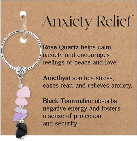 BOXOB Natural Crystal Keychain Gift, Cute Healing Crystal Charm Key Chain Key Ring Keyring with Rose Quartz Amethyst Black Tourmaline Gift Accessories for Women Coworkers New Job College Graduation in Saudi Arabia