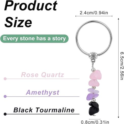BOXOB Natural Crystal Keychain Gift, Cute Healing Crystal Charm Key Chain Key Ring Keyring with Rose Quartz Amethyst Black Tourmaline Gift Accessories for Women Coworkers New Job College Graduation in Saudi Arabia
