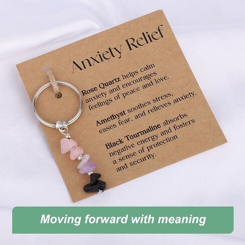 BOXOB Natural Crystal Keychain Gift, Cute Healing Crystal Charm Key Chain Key Ring Keyring with Rose Quartz Amethyst Black Tourmaline Gift Accessories for Women Coworkers New Job College Graduation in Saudi Arabia