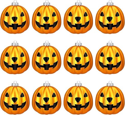 Smiling Pumpkin Hanging Ornaments - 12 Pack Halloween Decorations, Resin Fall Thanksgiving Tree Decor with Lanyards, Indoor Outdoor Home Party Décor (Orange) in Saudi Arabia