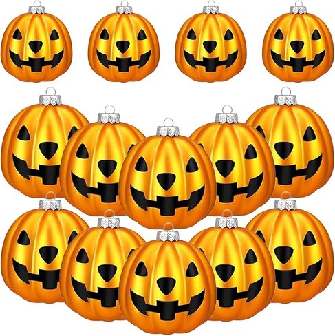 Smiling Pumpkin Hanging Ornaments - 12 Pack Halloween Decorations, Resin Fall Thanksgiving Tree Decor with Lanyards, Indoor Outdoor Home Party Décor (Orange) in Saudi Arabia