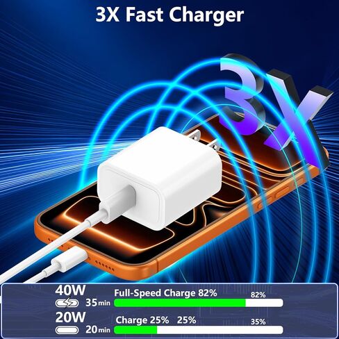 شاحن iPhone 16 15 شحن سريع من النوع C شاحن 20 وات USB C شاحن iPhone 16 مع كابل USB-C منسوج بطول 6 أقدام 60 وات لهاتف iPhone 16/16 Plus/16 Pro/16 Pro Max/iPhone 15/15 Pro Max/iPad Pro/AirPods in Kuwait