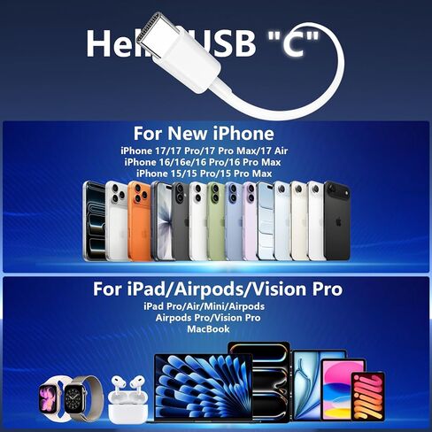 شاحن iPhone 16 15 شحن سريع من النوع C شاحن 20 وات USB C شاحن iPhone 16 مع كابل USB-C منسوج بطول 6 أقدام 60 وات لهاتف iPhone 16/16 Plus/16 Pro/16 Pro Max/iPhone 15/15 Pro Max/iPad Pro/AirPods in Kuwait