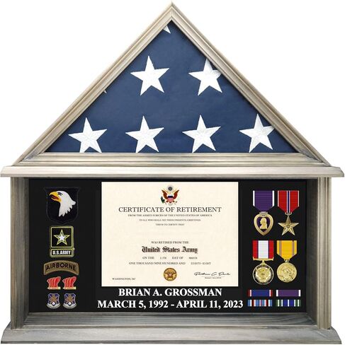 Personalized Military Shadow Box Display Case for Funeral Burial Flag, American Veterans Fits Folded 5x9.5’ Flag, Glass and New Zealand Pine Frame. (Walnut, Large) in Saudi Arabia