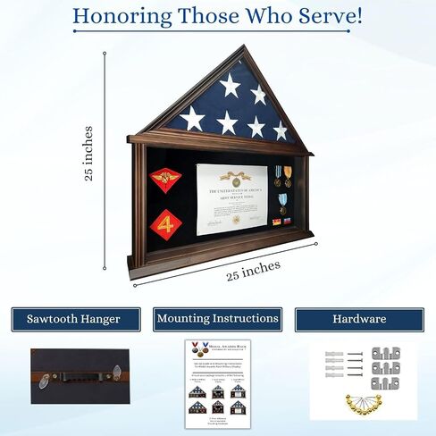 Personalized Military Shadow Box Display Case for Funeral Burial Flag, American Veterans Fits Folded 5x9.5’ Flag, Glass and New Zealand Pine Frame. (Walnut, Large) in Saudi Arabia