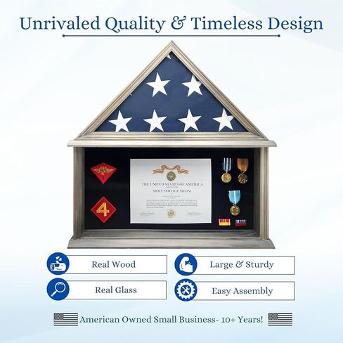 Personalized Military Shadow Box Display Case for Funeral Burial Flag, American Veterans Fits Folded 5x9.5’ Flag, Glass and New Zealand Pine Frame. (Walnut, Large) in Saudi Arabia