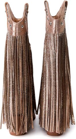 Winforea Women Thick Heel Pointed toe Ankle Boots CLadies rystal Rivet Fringe Booties，Short Boots in Saudi Arabia
