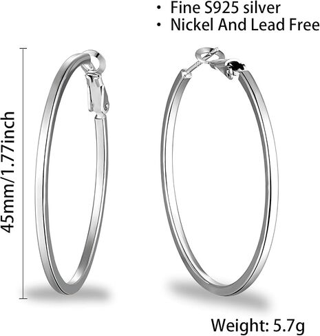 Elegant Oval Hoop Earrings for Women – 925 Sterling Silver with 14K White Gold Plating, Lightweight, Hypoallergenic, Polished Finish in Saudi Arabia
