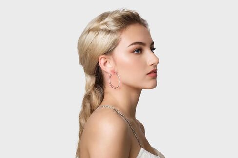 Elegant Oval Hoop Earrings for Women – 925 Sterling Silver with 14K White Gold Plating, Lightweight, Hypoallergenic, Polished Finish in Saudi Arabia