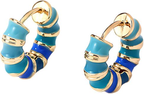 Colorful Rainbow Hoop Earrings for Women - Chunky Gold-Plated Enamel Circle Earrings, Fun and Vibrant Statement Jewelry in Saudi Arabia