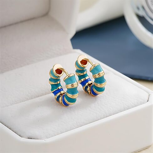 Colorful Rainbow Hoop Earrings for Women - Chunky Gold-Plated Enamel Circle Earrings, Fun and Vibrant Statement Jewelry in Saudi Arabia