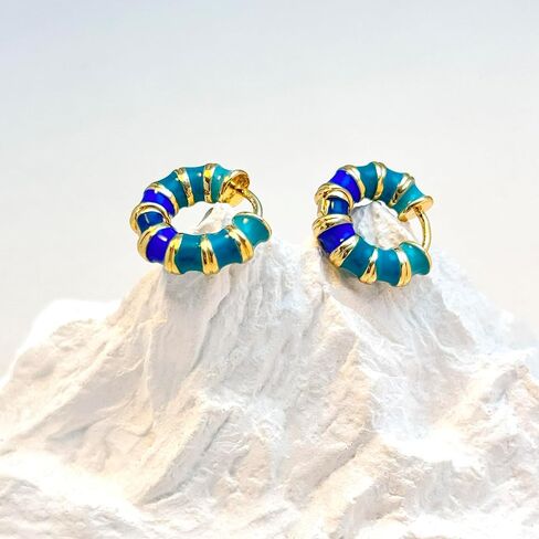 Colorful Rainbow Hoop Earrings for Women - Chunky Gold-Plated Enamel Circle Earrings, Fun and Vibrant Statement Jewelry in Saudi Arabia