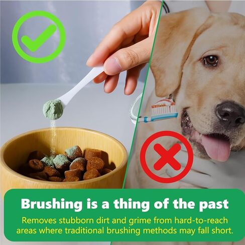 مسحوق أسنان معطر للتنفس للكلاب (10.58 أونصة) لإزالة البلاك وتنظيف الأسنان، والعناية بالأسنان للكلاب، ومزيل الجير للأسنان مع مزيج عشبي طبيعي + بوستبيوتيك (300 مغرفة) in Kuwait