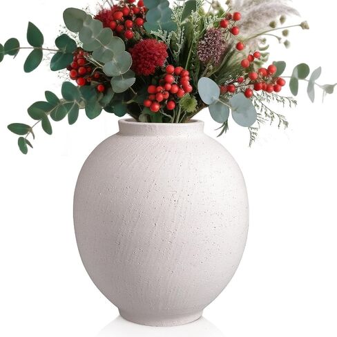 Large Ceramic Vase White Flower Vase,9.8 Inch Tall Big Vase for Home Decor,Minimalist Farmhouse Decorative Vase for Living Room,Dining Table,Bedroom,Kitchen,Entryway,Christmas in Saudi Arabia