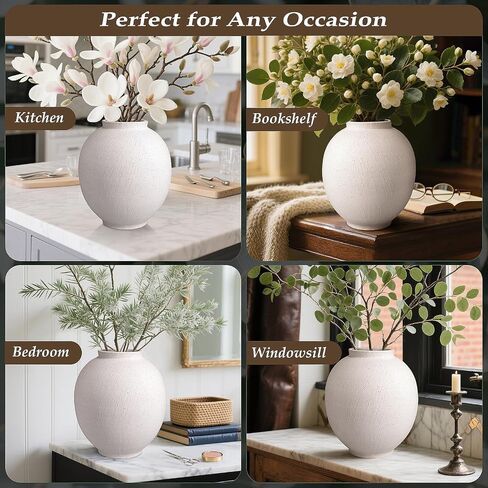 Large Ceramic Vase White Flower Vase,9.8 Inch Tall Big Vase for Home Decor,Minimalist Farmhouse Decorative Vase for Living Room,Dining Table,Bedroom,Kitchen,Entryway,Christmas in Saudi Arabia