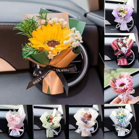 Small Bouquet Car Air Freshener Vent Clips, Mini Dried Flower Bouquet,Cute Vehicle Interior Decorations Universal for Truck SUV Dashboard,Interior Accessories (L, 1set) in Saudi Arabia