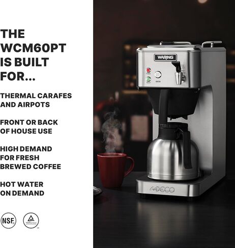 Waring WCM50 Café Deco Pour Over Decanter Coffee Brewer، هيكل من الفولاذ المقاوم للصدأ، مدافئ تعمل بشكل فردي، لا تتطلب سباكة، 120 فولت، قابس 5-15 مرحلة، فضي in Saudi Arabia