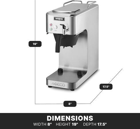 Waring WCM50 Café Deco Pour Over Decanter Coffee Brewer، هيكل من الفولاذ المقاوم للصدأ، مدافئ تعمل بشكل فردي، لا تتطلب سباكة، 120 فولت، قابس 5-15 مرحلة، فضي in Saudi Arabia